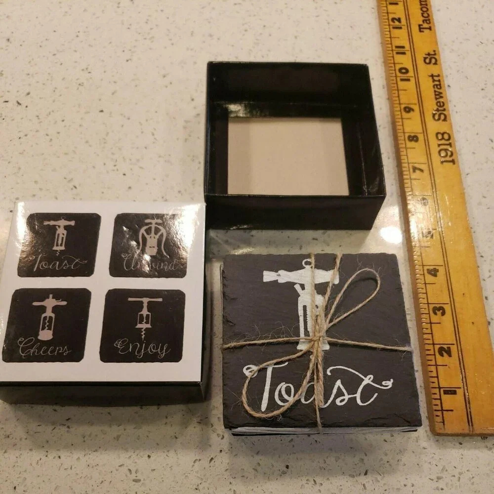 Set Of 4 Black Stone Wine Cork Coasters NIB 4x4
